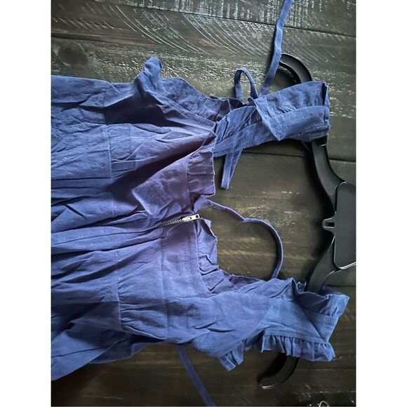 CHERFLY Ruffle Neckline Backstrap Jumpsuit for women navy blue med - Picture 7 of 9